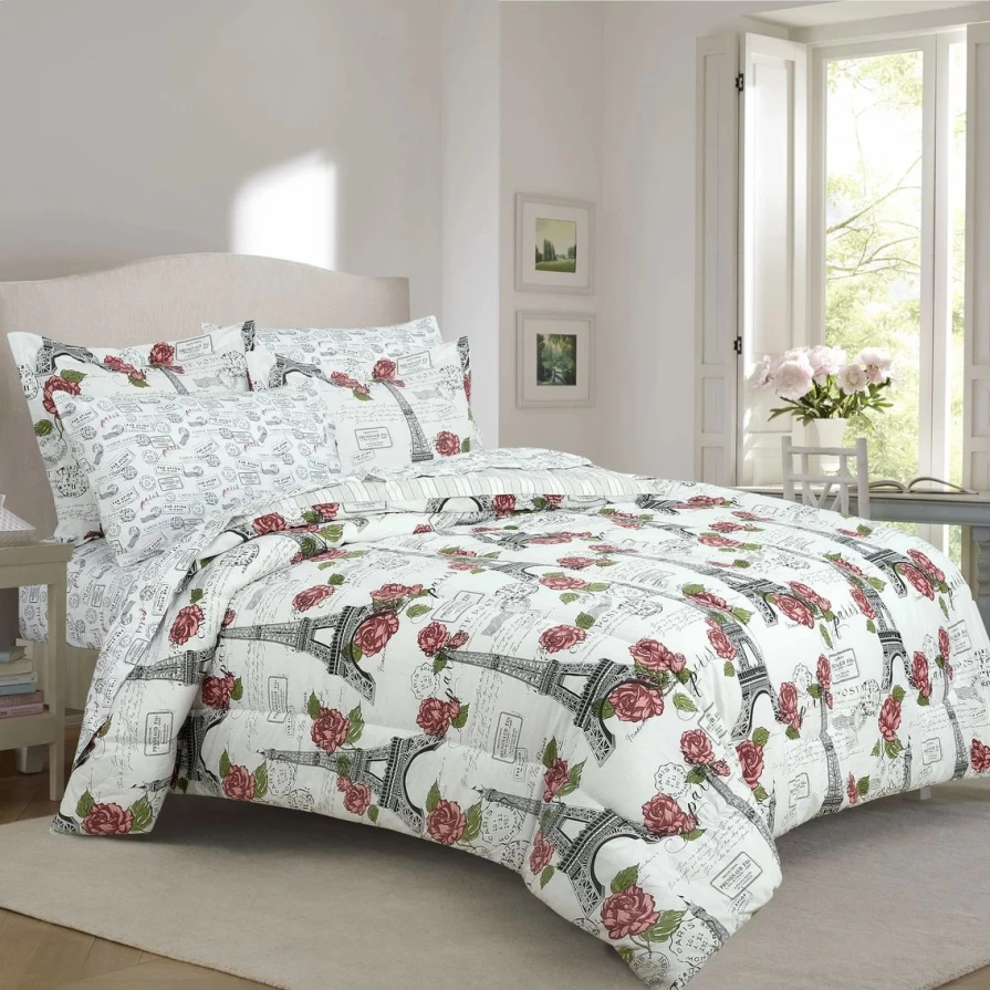 "Affordable Royale Linens Paris Rose Bedding Set - Complete Bed in a Bag"