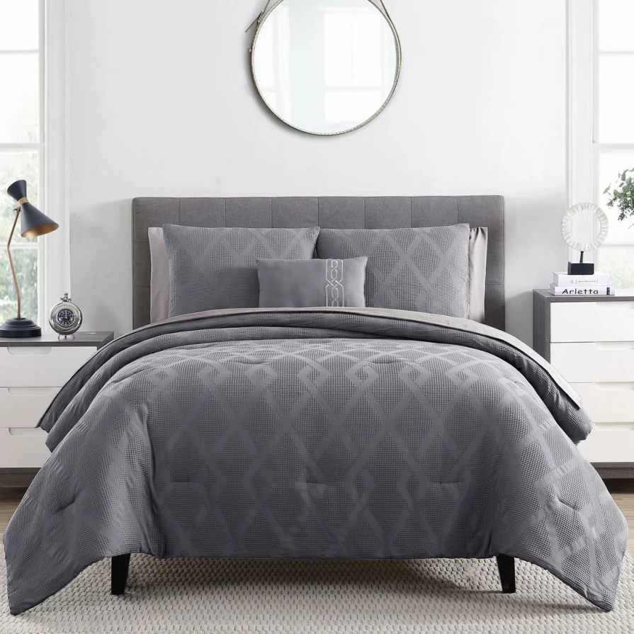 Premium English Laundry Harley Waffle Jacquard Comforter Set - Luxury Bedding Collection