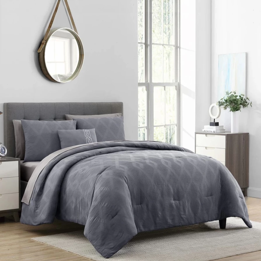Premium English Laundry Harley Waffle Jacquard Comforter Set - Luxury Bedding Collection