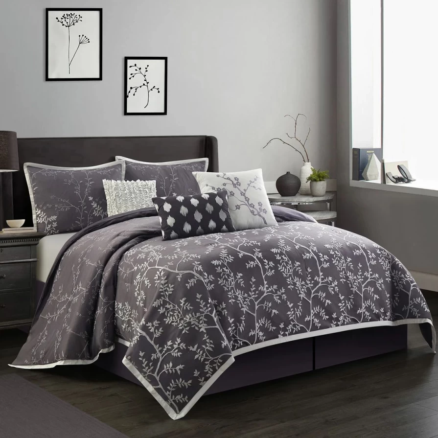 Nanshing Martha 7-Piece Comforter Set in Charcoal - Luxury Bedding Collection