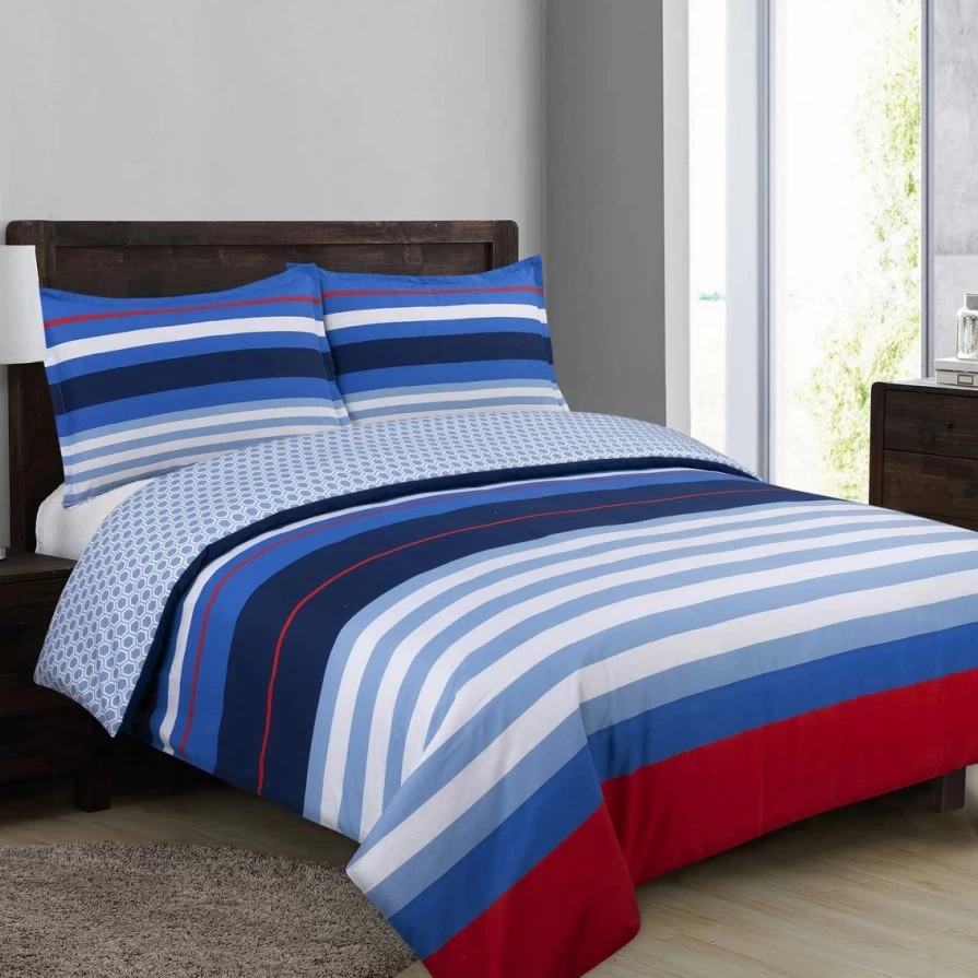 Coastal Stripe Duvet Cover Set - Navy & White Striped Bedding - Soft Washed Cotton