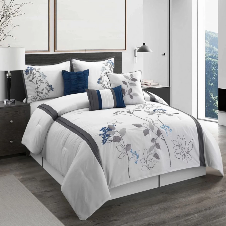"Nanshing Anissa 7-Piece Comforter Set in White & Grey – Premium Bedding by Nanshing America Inc"