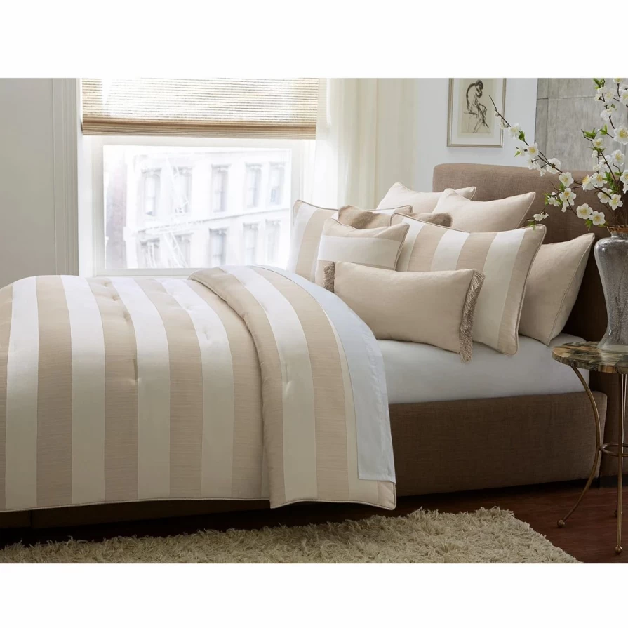 Luxury Michael Amini Amalfi King Size Comforter Set - Premium Sand-Colored Bedding Collection