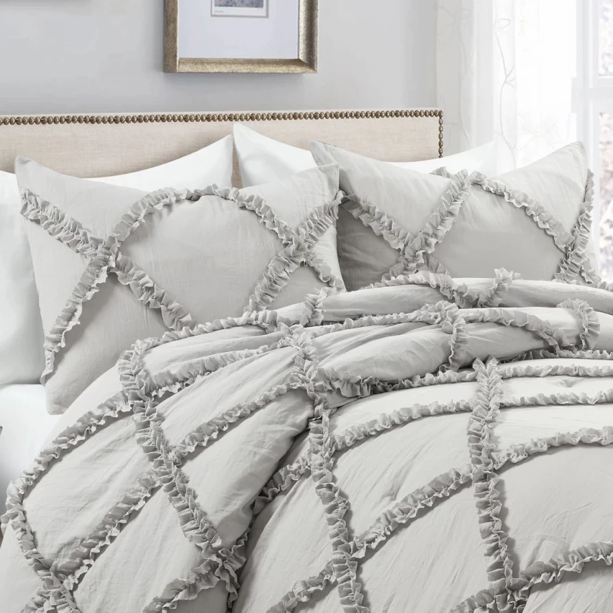 Luxury Diamond Quilted Ruffle Comforter Set - 3 Piece Bedding Collection