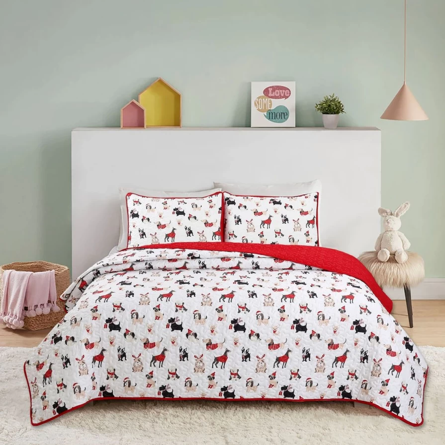 "Premium Harper Lane Holiday Puppies Quilt Set - Cozy Christmas Bedding"