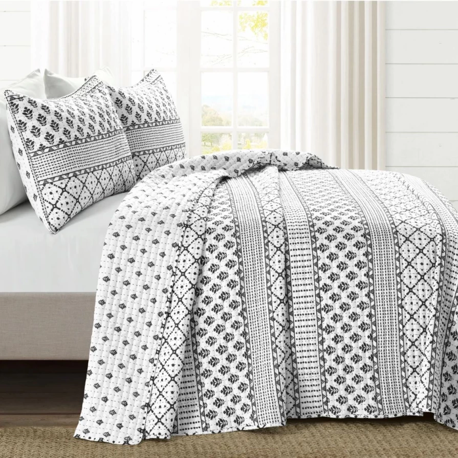 Lush Decor Monique Stripe 3-Piece Quilt Set - Soft Bedding Collection, Striped Design, Flash Sale